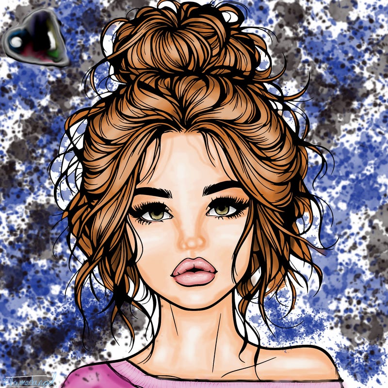 realistic girl with messy bun and lips