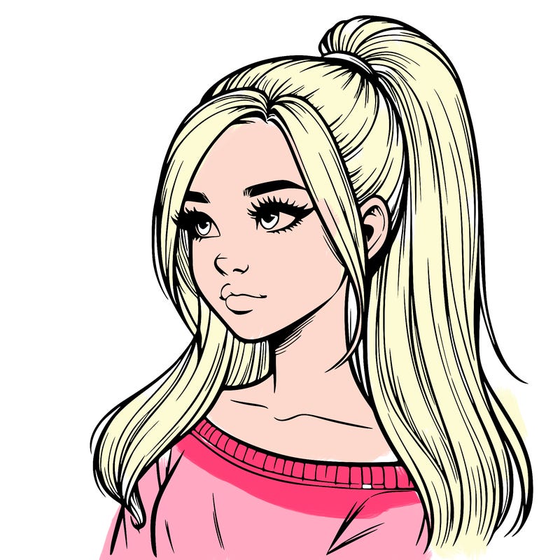 realistic girl with a high ponytail