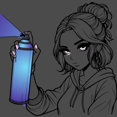 a realistic girl spray painting