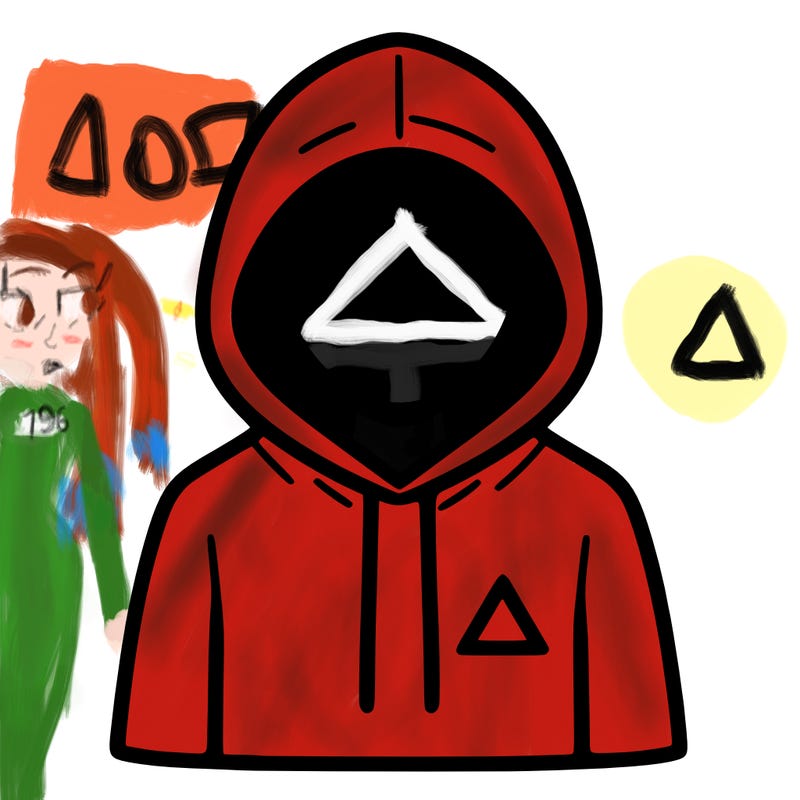 a person with non face waering a hoodie with a small triangle symbol