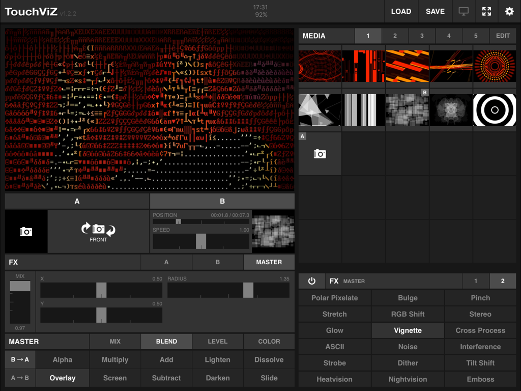 TouchViZ - TouchViZ app interface for live video mixing and VJ performances on iPad.