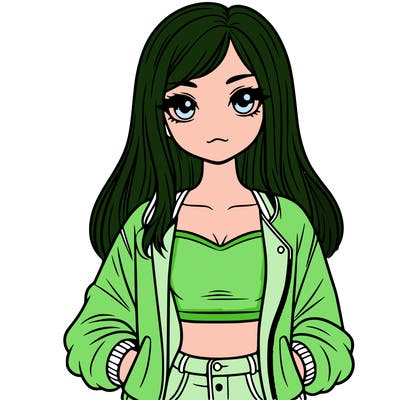 girl with long hair a crop top and a jacket