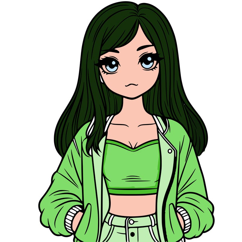 girl with long hair a crop top and a jacket