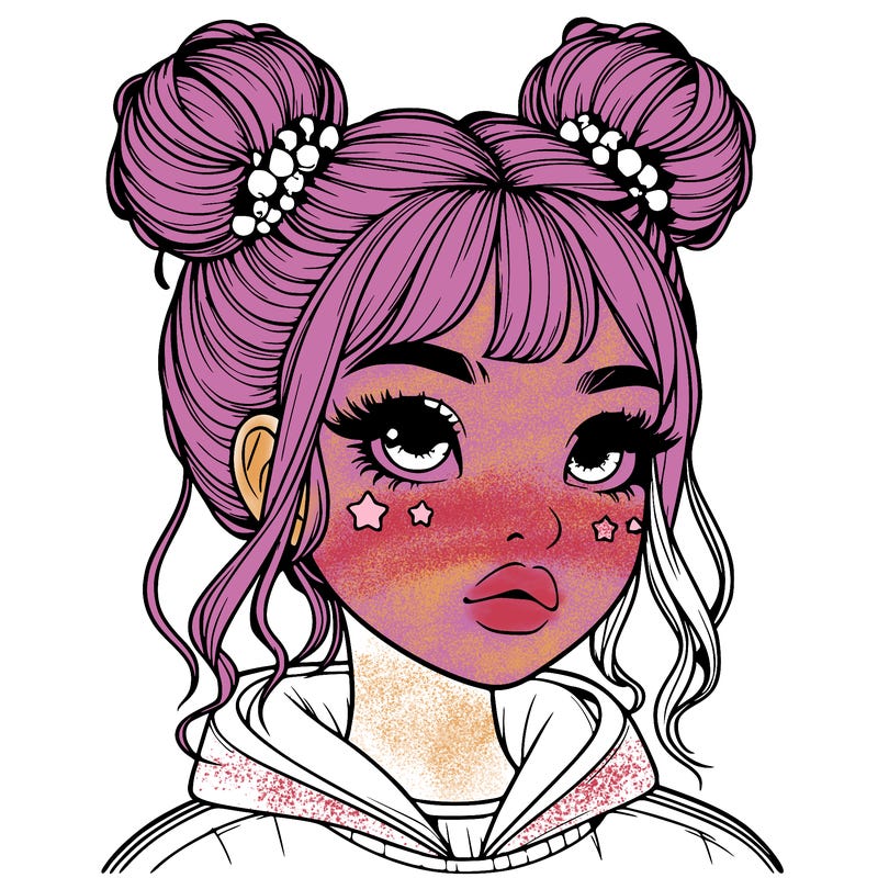 realistic girl with space buns