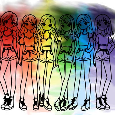 a group of girls wearing crop tops and shorts