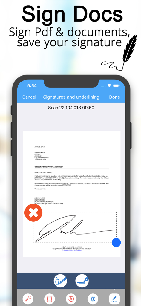 Scanner Translator ترجمه مترجم - Interfaz de firma electrónica en la aplicación Traductor Escáner para firmar y guardar firmas de documentos