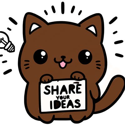 a cute cat saying share your ideas