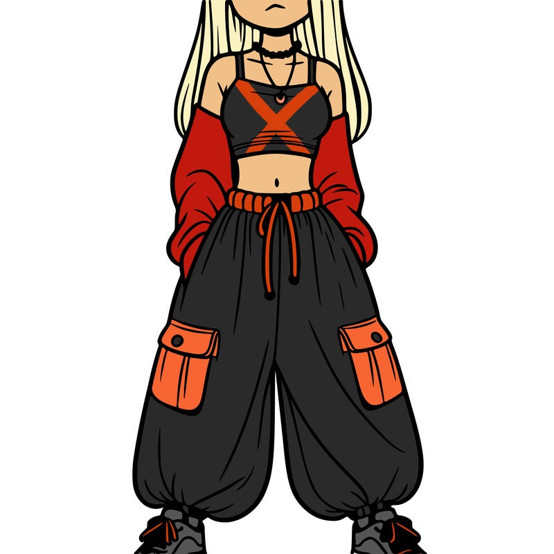 girl in a crop top and baggy pants