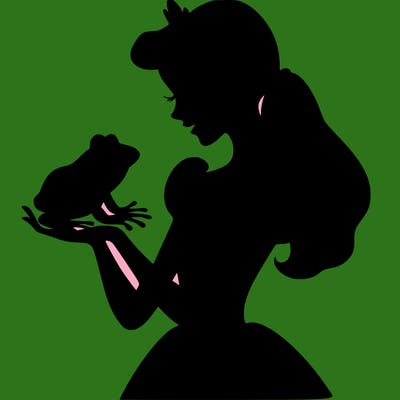 a shadow of a princess holding a frog realistic
