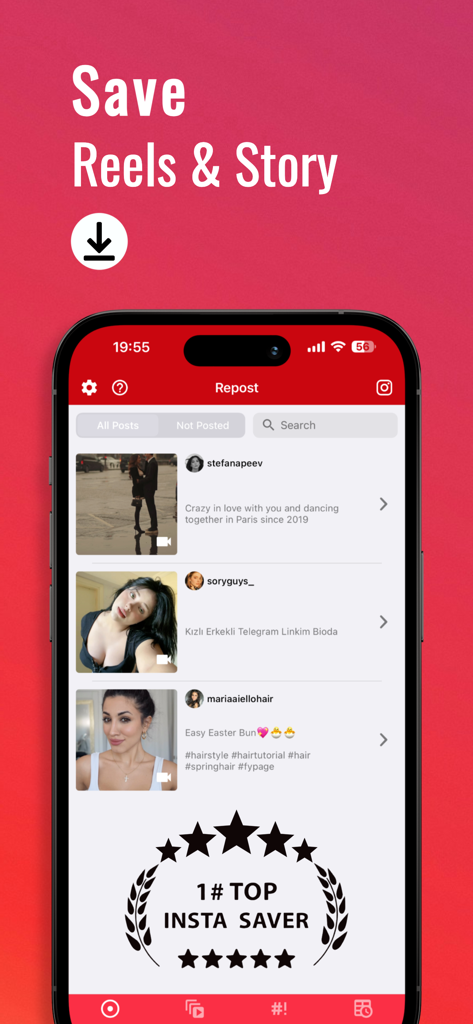 InSaver : Video Downloader - InSaver app screen showing how to save reels and stories