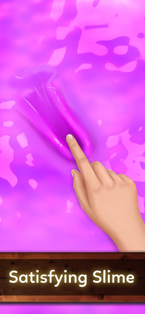Stress Relief & Relaxing Games - A hand interacting with purple satisfying slime in a stress relief mobile game