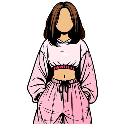 realistic girl faceless with baggy pants and a crop top