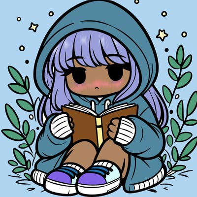 girl in oversized hoodie reading a book