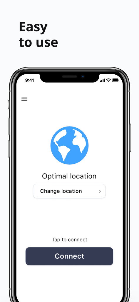 Anonine - Best VPN Service - Anonine VPN app interface showing a simple connect button and globe icon for easy use