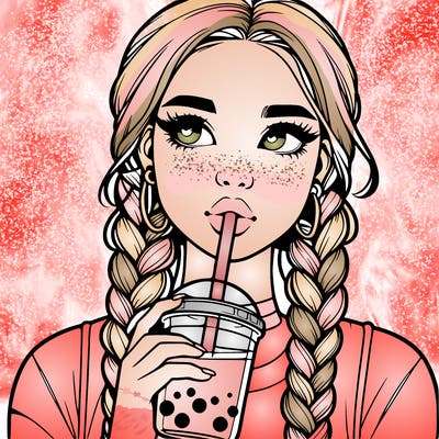 realistic girl with braided hair drinking boba