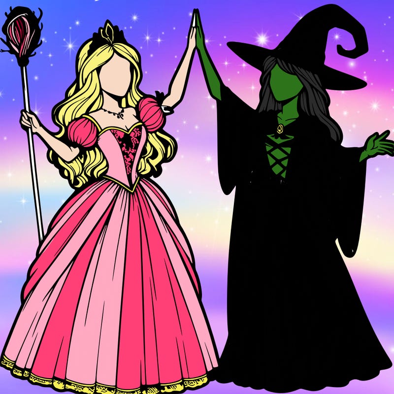 detailed realistic split of a princess and a witch