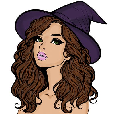 realistic witch girl with wavy hair and lips