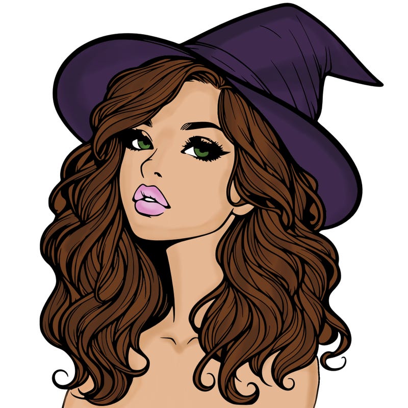 realistic witch girl with wavy hair and lips