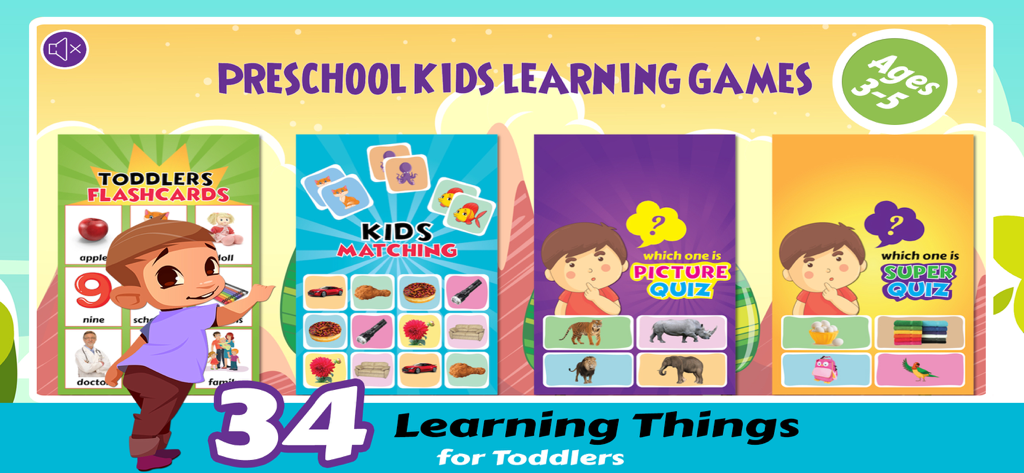 Pre K Preschool Learning Games - Preschool learning games app interface featuring flashcards, matching games, and quizzes for children aged 3 to 5
