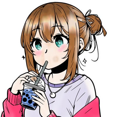 manga character drinking boba