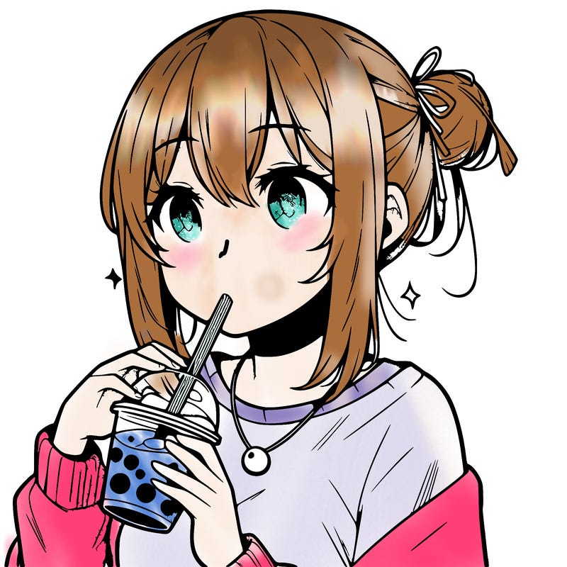 manga character drinking boba