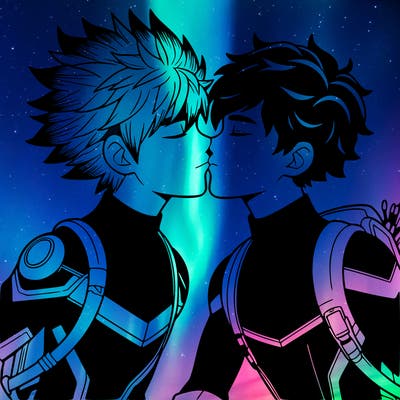 bakugo and deku (from my hero academia) kissing