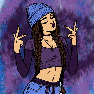 realistic teenage girl with braids and a beanie and crop top doing 🫶🏼