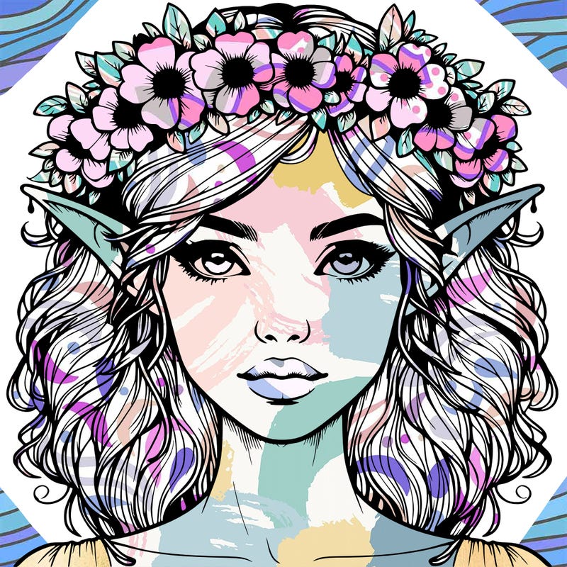 realistic female elf with flower crown