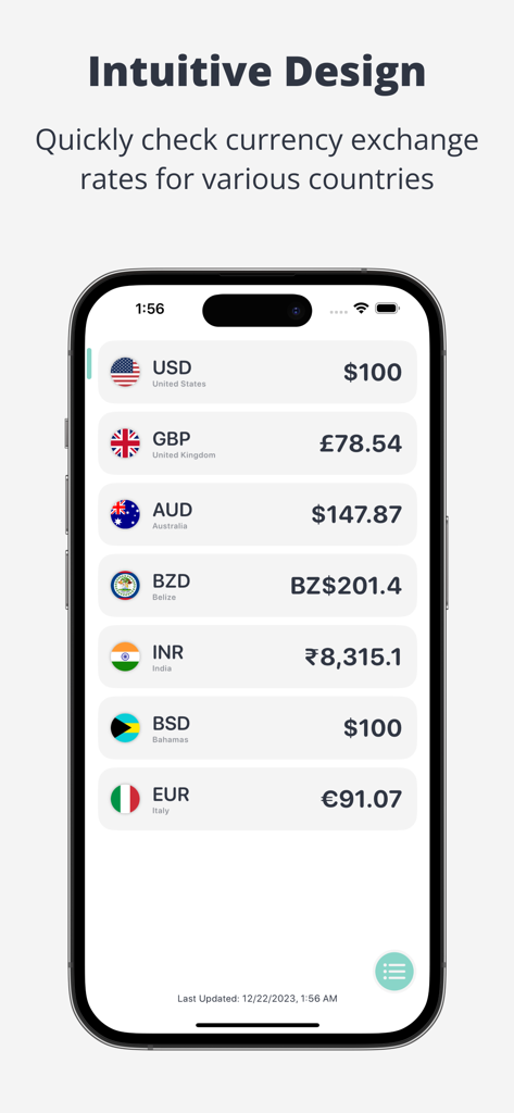 Currency - Exchange Converter - 通貨両替コンバーターアプリのiPhoneスクリーンショット。直感的なデザインでさまざまな通貨レートを表示。