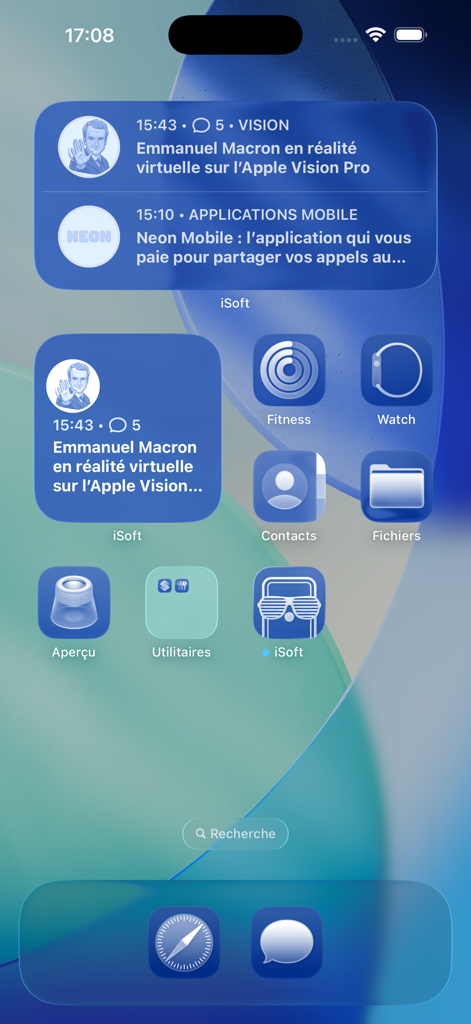 iSoft app widgets and icon on an iPhone home screen