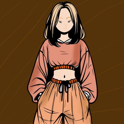 realistic girl faceless with baggy pants and a crop top