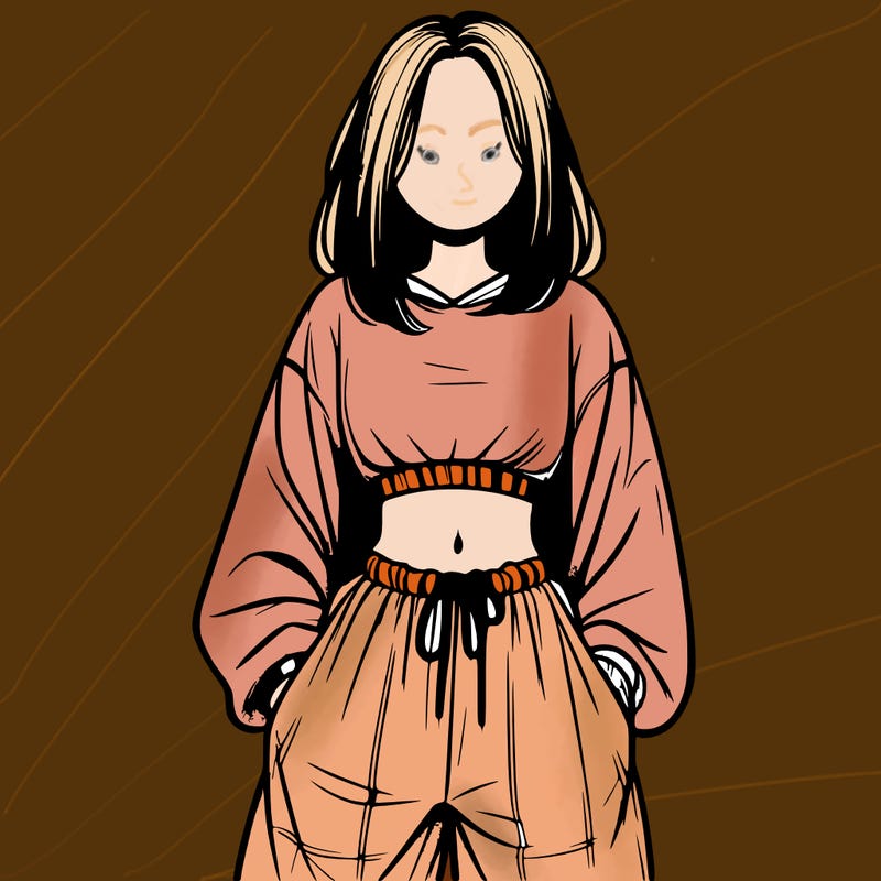 realistic girl faceless with baggy pants and a crop top