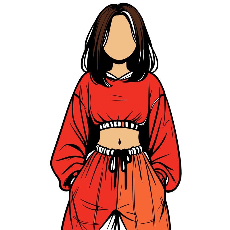 realistic girl faceless with baggy pants and a crop top