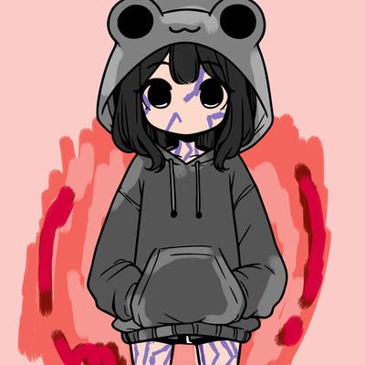 girl with baggy sweatshirt and frog hood