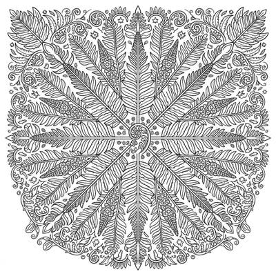 Explore the serene beauty of nature with this exquisite Cinnamon Fern Mandala coloring page. Its perfectly symmetrical design, rich with botanical details, offers a delightful escape for colorists of all ages.