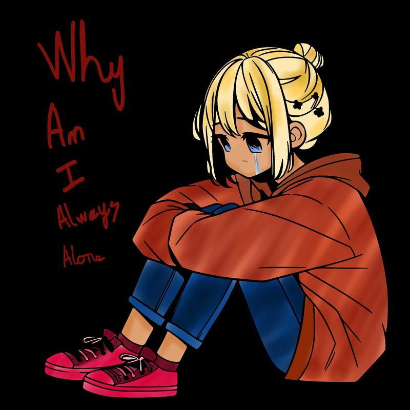 sad anime girl sitting alone