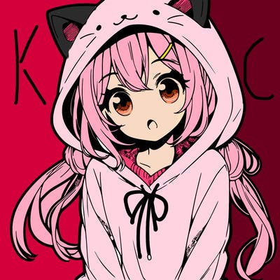 a cute anime girl with a cat hoodie.