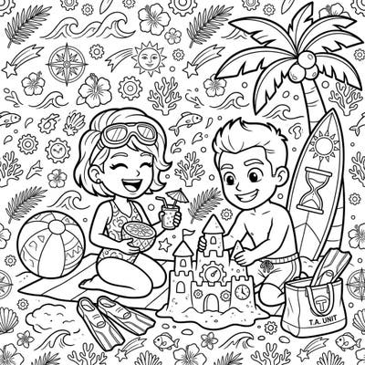 Prepare for a fantastic beach getaway with our brave Temporal Agents as they soak up the sun and enjoy a well-deserved break. This charming coloring page is bursting with summer joy, from sandcastles to tropical treats.