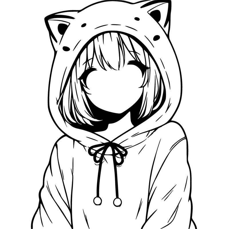 anime girl with no face in a cat hoodie