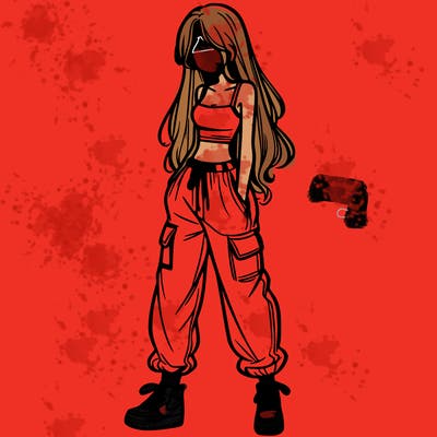 girl in baggy pants crop top and long hair