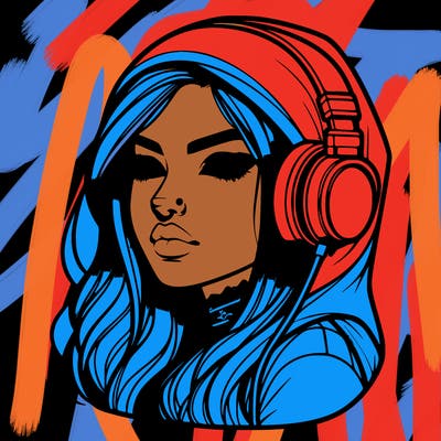 realistic cool girl with piercing and head phones