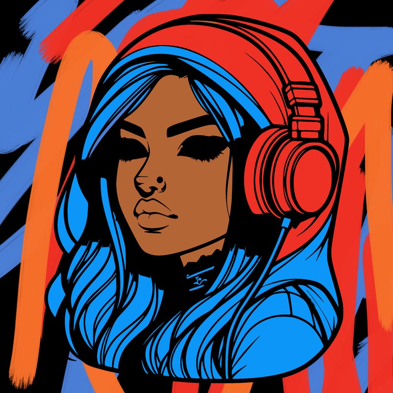 realistic cool girl with piercing and head phones