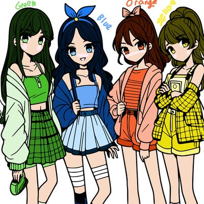teen manga girls group of 4