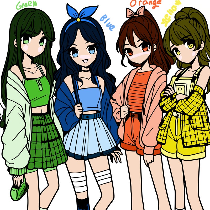 teen manga girls group of 4