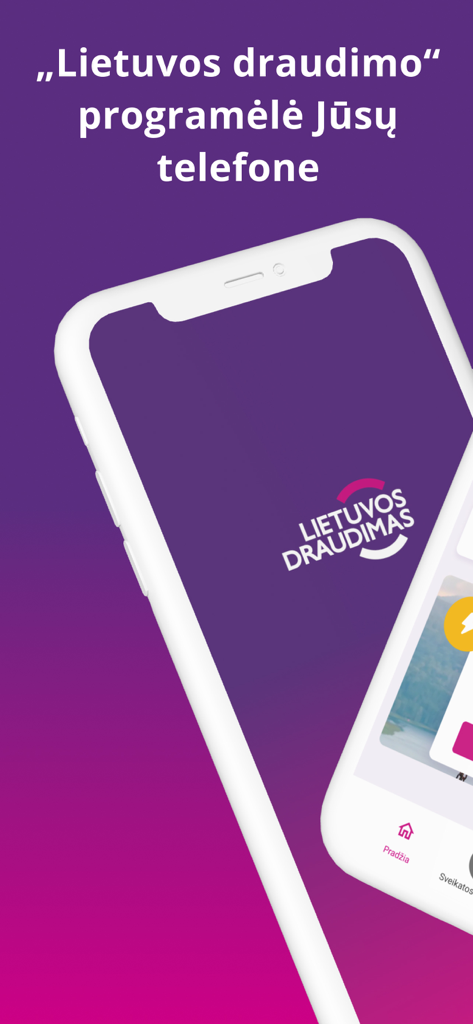 Lietuvos draudimas - Introduction screen of the Lietuvos draudimas insurance app on a mobile device.