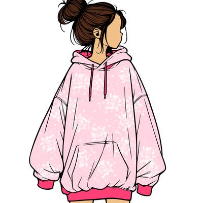 realistic girl with a oversized sweatshirt on and a bun