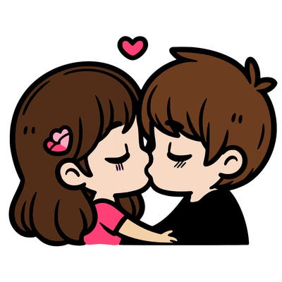 a girl kissing a boy in the lips