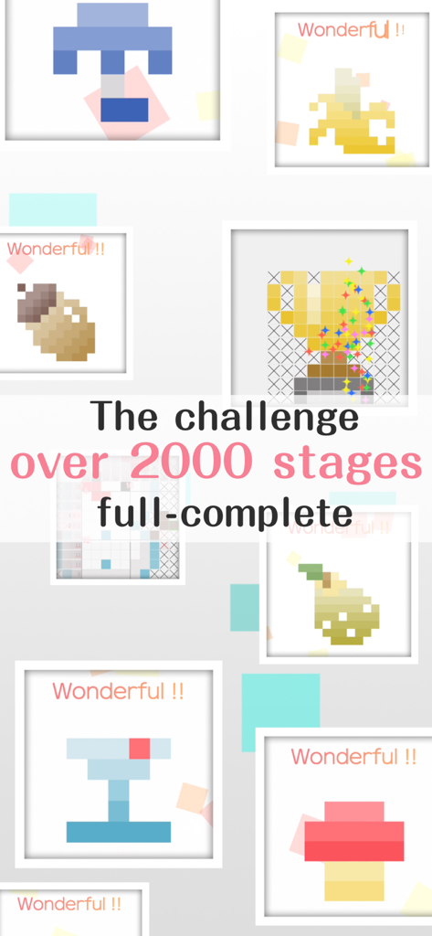 A collage of completed pixel art puzzles from the Logic Art game featuring over 2000 stages.