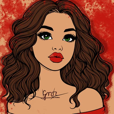 realistic girl with wavy hair and lips