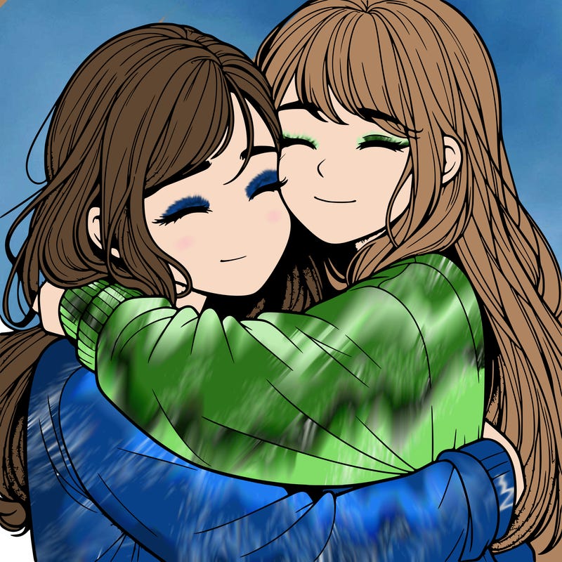 realistic two girls hugging